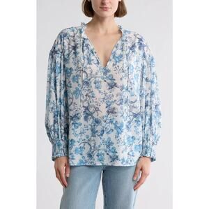 ALICE + OLIVIA Julius Tie Neck Blouson Sleeve Stretch Silk Top